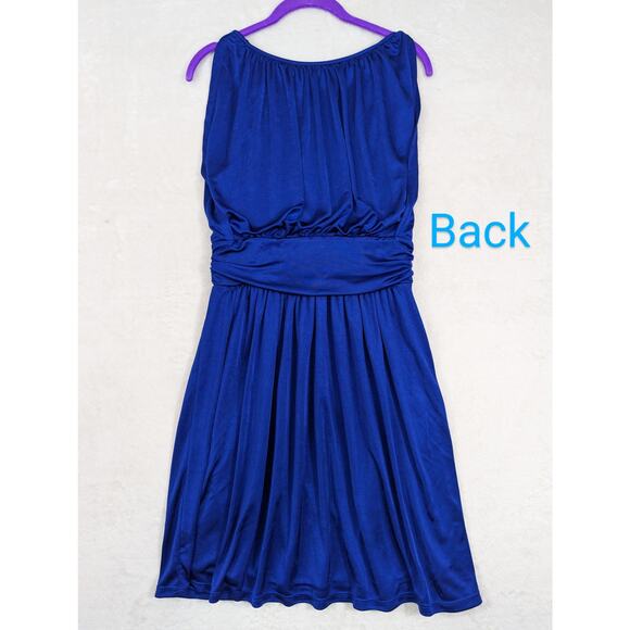 Express Dress Royal Blue Blouson Mini Dress Womens Size Medium Silky Sleeveless - Picture 11 of 11